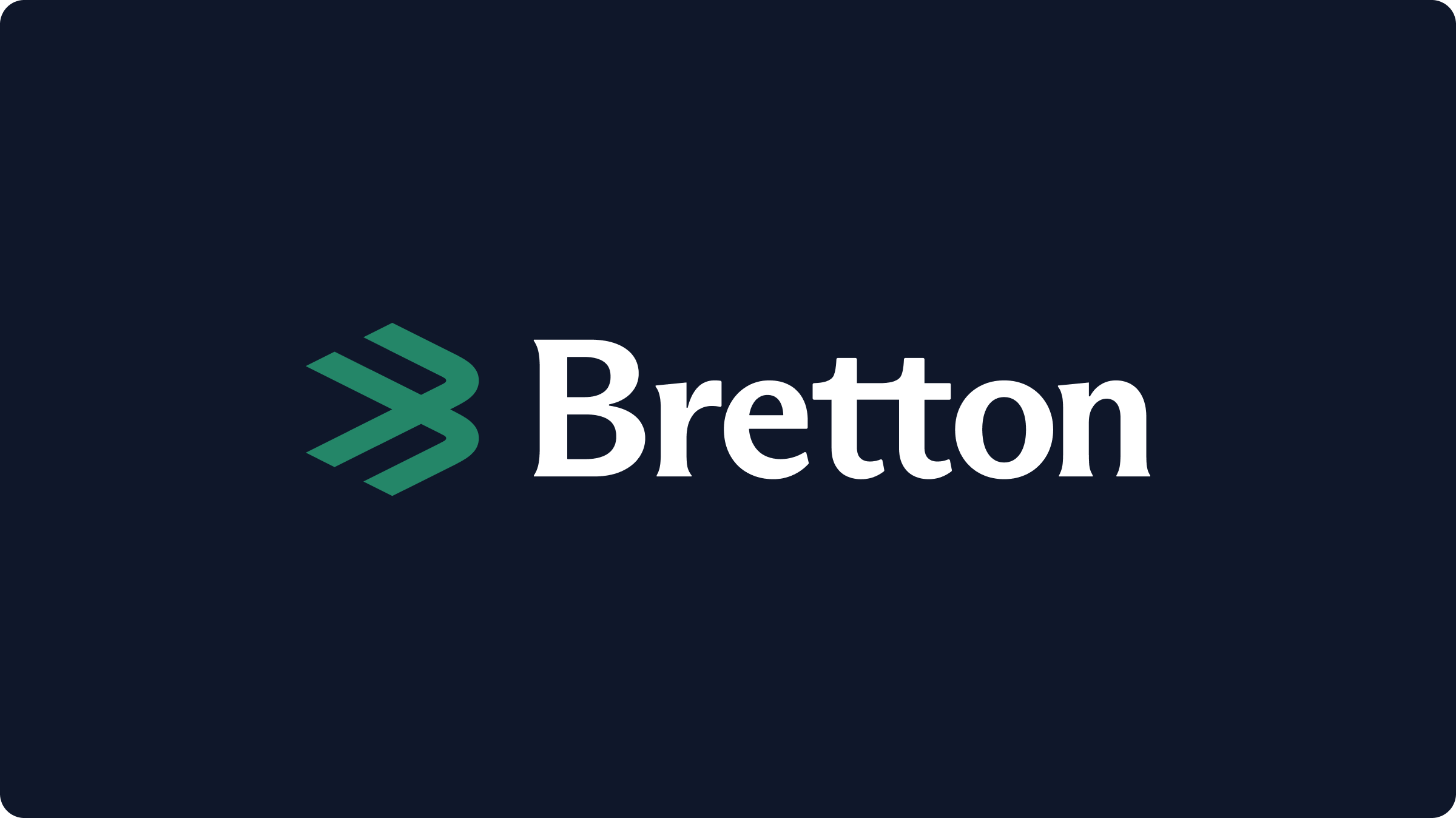 Bretton logo — chevron arrow icon and wordmark in emerald green on navy background