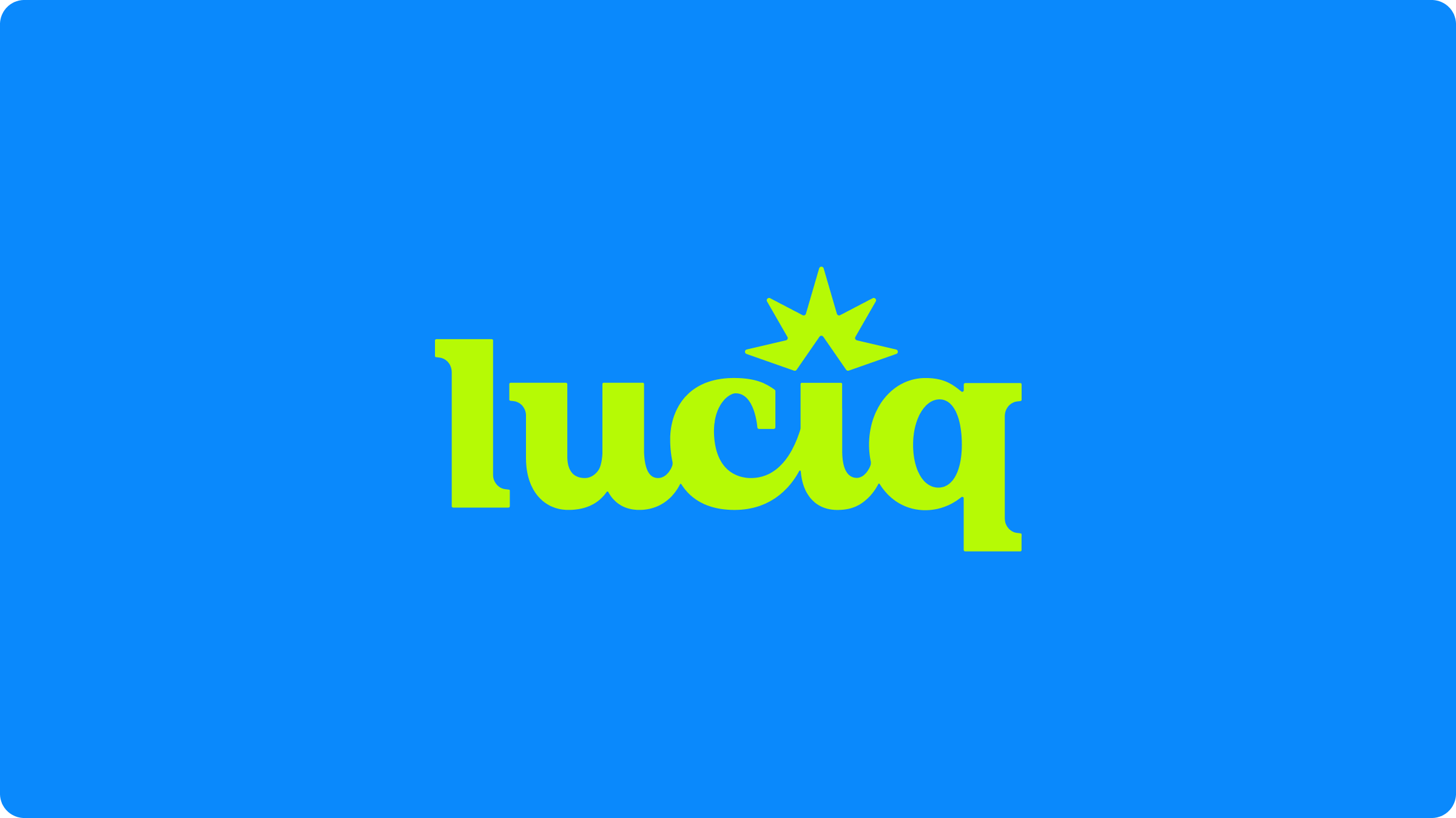 Luciq logo — chartreuse wordmark with star mark on Luciq Blue background